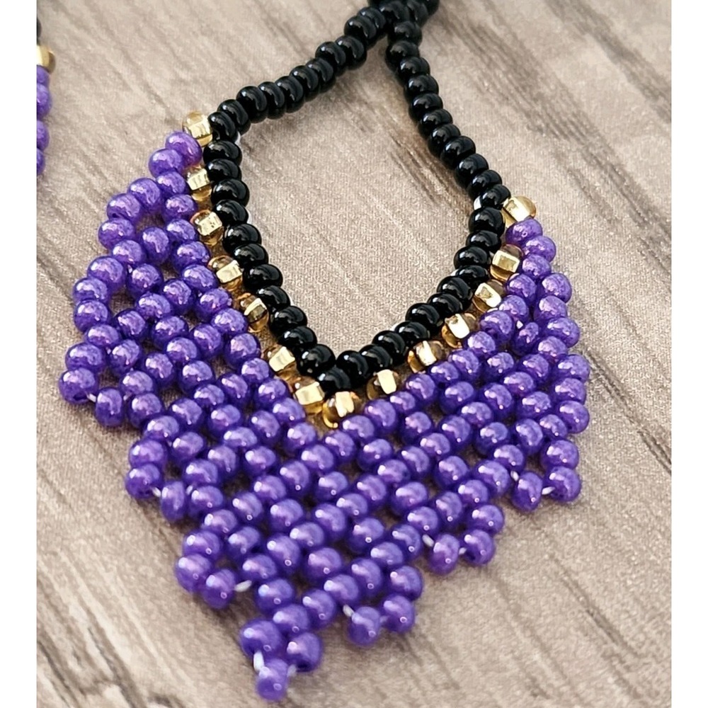 Boho Dangle Earrings Purpple Bead Drop Festival Summer Style - Picture 3 of 5